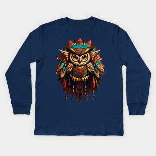 Tribal Owl Kids Long Sleeve T-Shirt